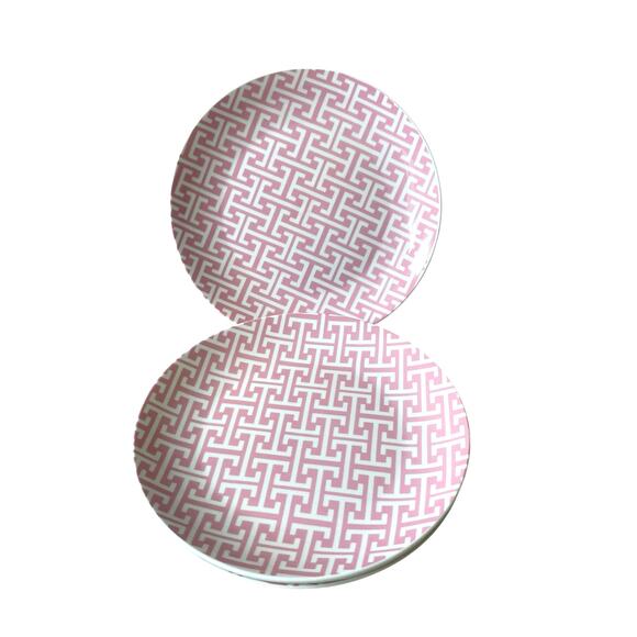 Godinger Porcelain Appetizer Plates 8.25" Pink & White Geometric Set of 4 NEW - Picture 1 of 11